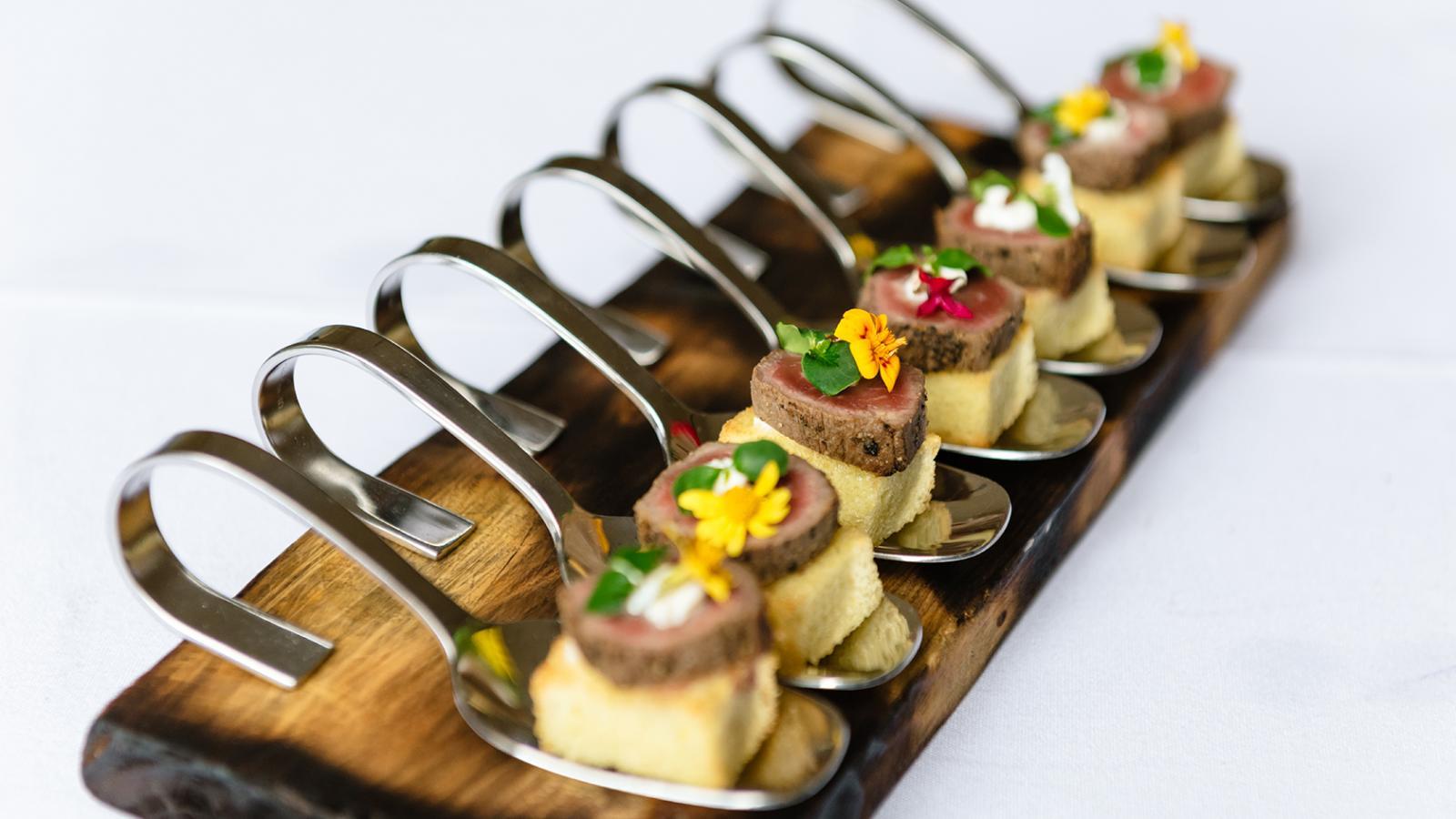 Beef filet over garlic crouton