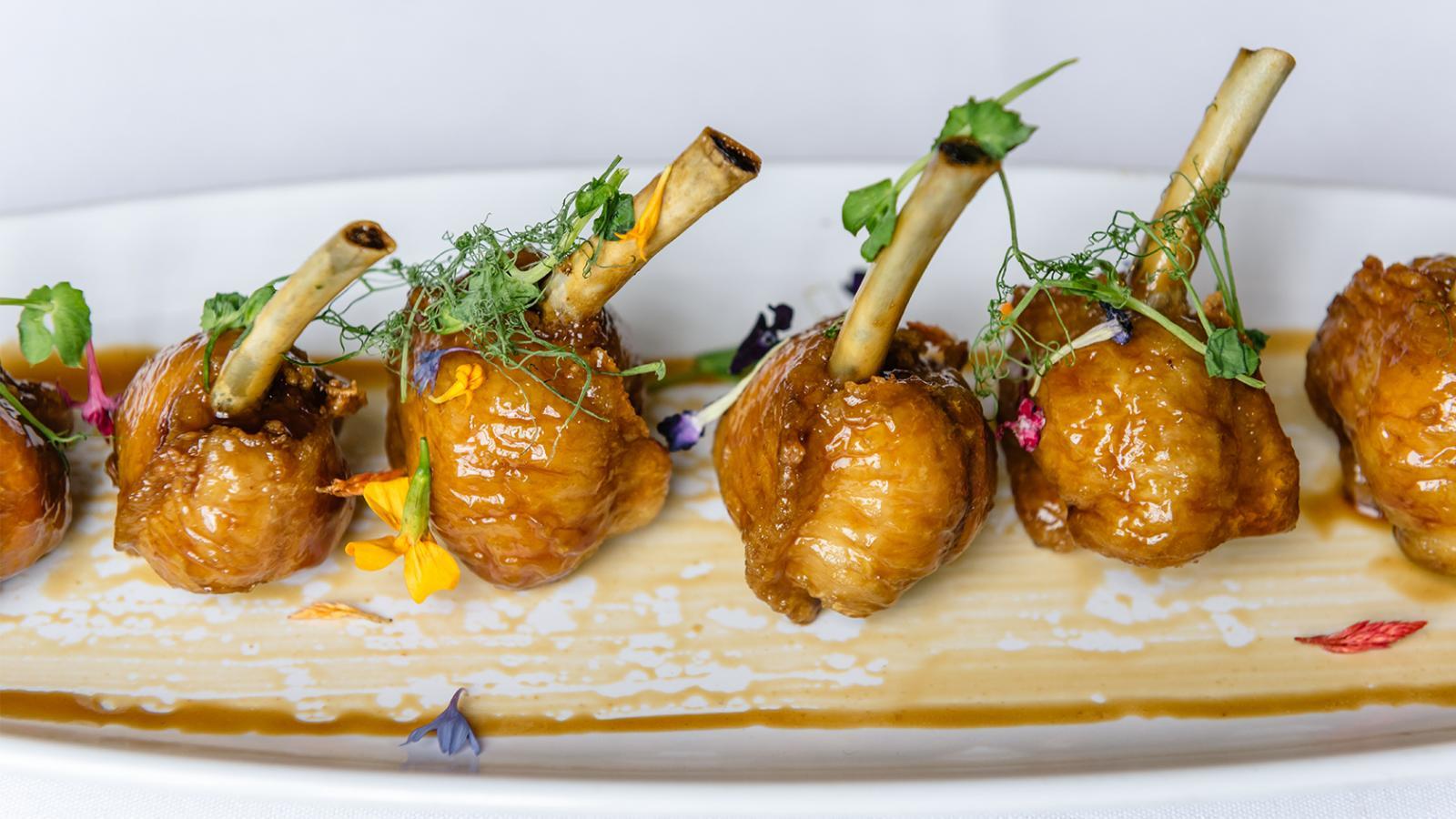 Small chicken appetizers with bone in.