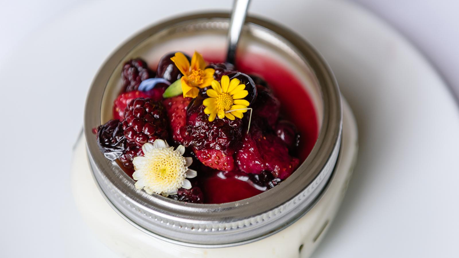 Vanilla panna cotta with a berry compote